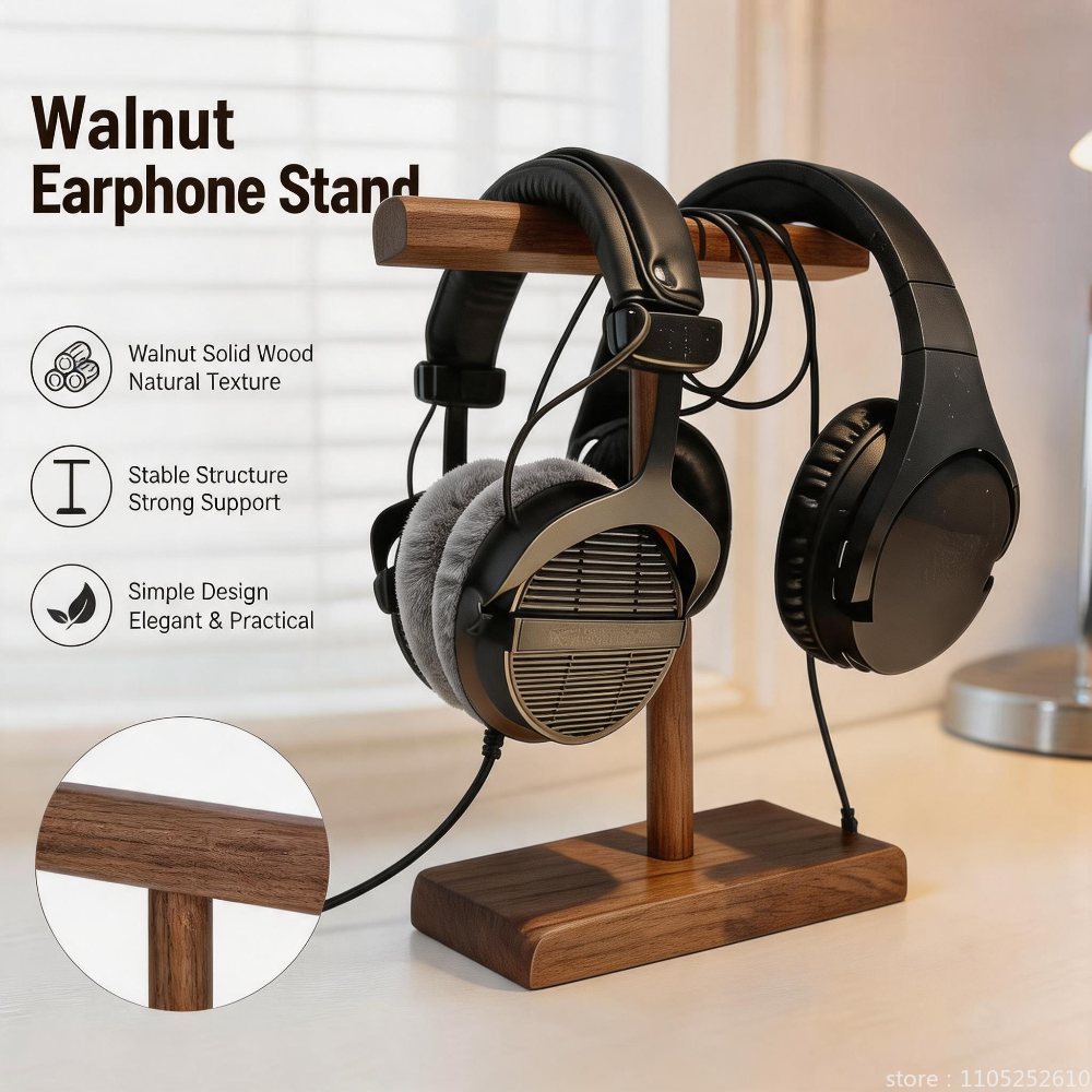 Headphone Stand Desk - Wooden Stand Holder for Headset Display