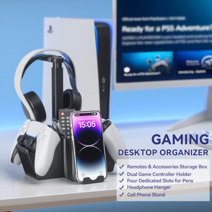Dual Controller Holder with He - Headphone Stand Desk reseña y precio