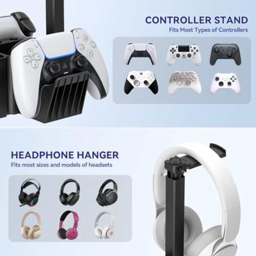 Dual Controller Holder with He - Headphone Stand Desk reseña y precio